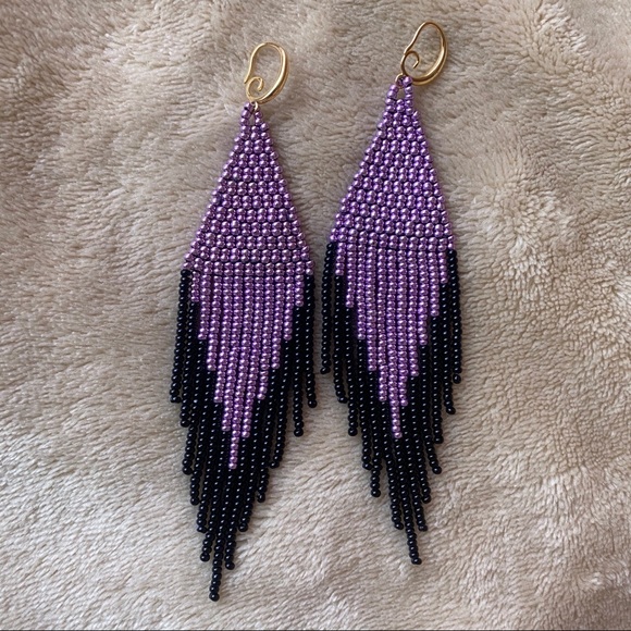 Purple Beaded Earrings - Picture 1 of 1